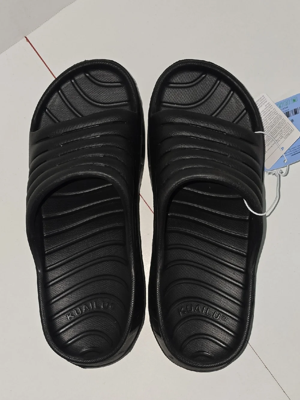 Kuailu Men's Black Slide Sandals - Comfortable Everyday Slip-Ons Size 10